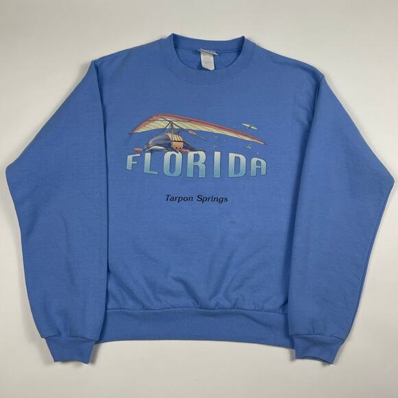 Vintage Florida Tarpon Springs Parasailing Dolphin Blue Crewneck Fits Medium - Picture 7 of 10